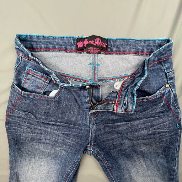 Queen Maker Low Rise Flare Jeans Blue Stretch Y2K Embroidered Pockets Sz 3 - Picture 4 of 8